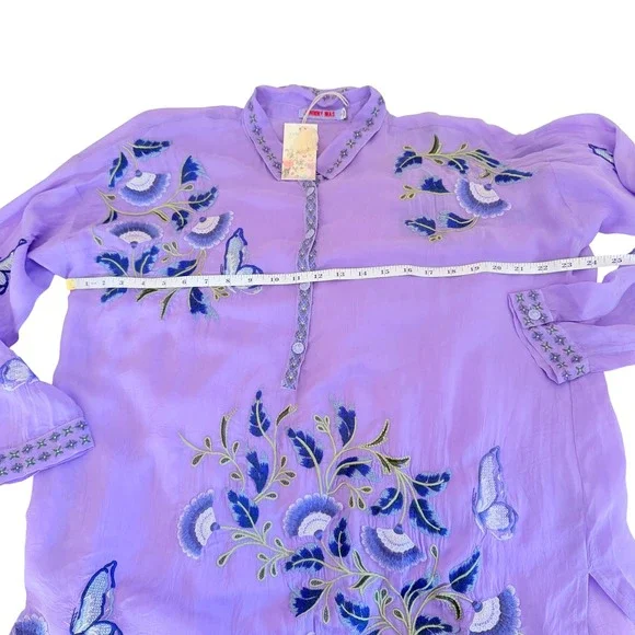 Johnny Was Slim Audrey Tunic Womens Boho M Lavender Embroidered Butterfly Top - Picture 12 of 16